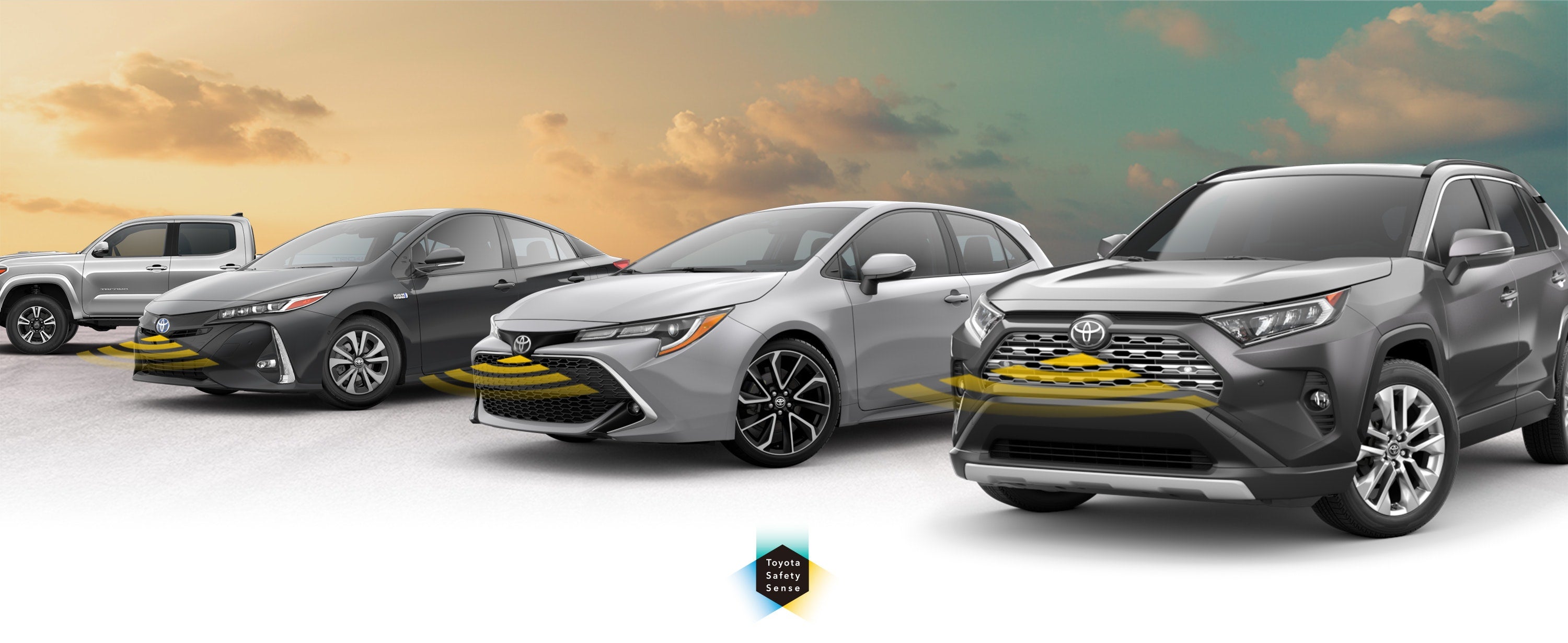 Toyota Safety Sense: Designed for Safety. Options shown on Toyota models including RAV4, Tacoma, and Camry, available now at Tansky Sawmill Toyota in Dublin OH.