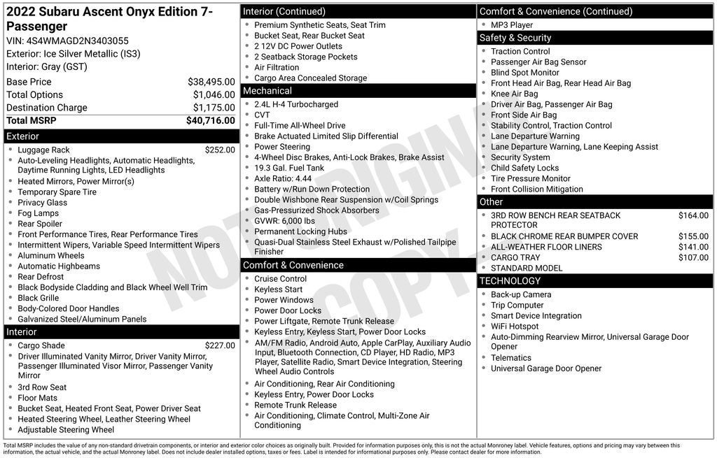 2022 Subaru Ascent Onyx Edition