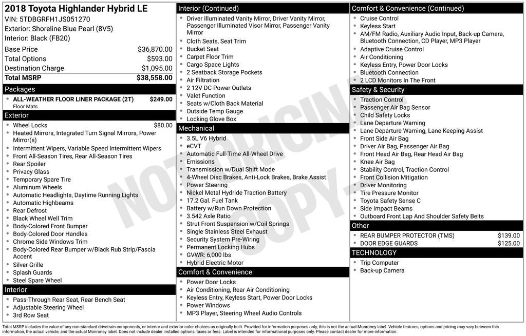 2018 Toyota Highlander Hybrid LE