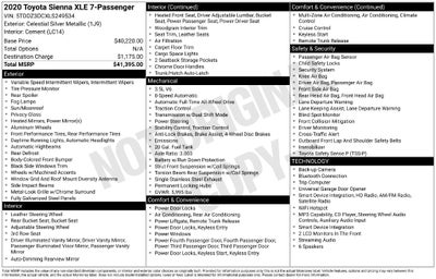 2020 Toyota Sienna XLE 7 Passenger
