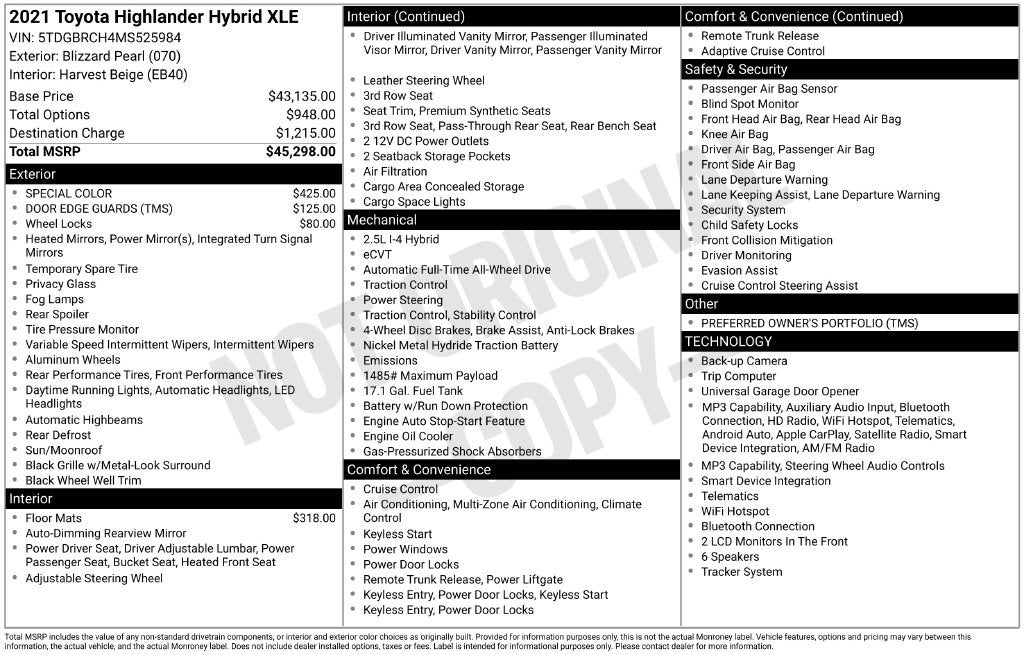 2021 Toyota Highlander Hybrid XLE