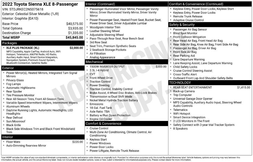 2022 Toyota Sienna XLE 8 Passenger