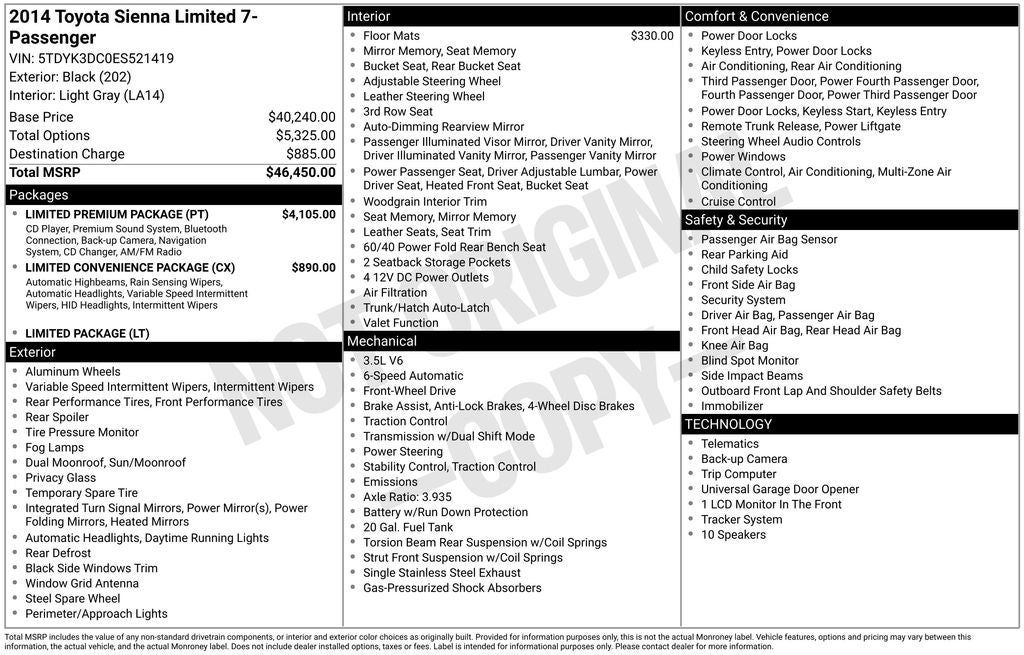 2014 Toyota Sienna Limited 7 Passenger