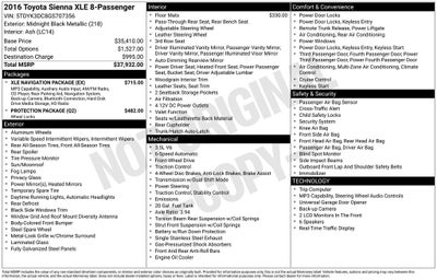 2016 Toyota Sienna XLE 8 Passenger