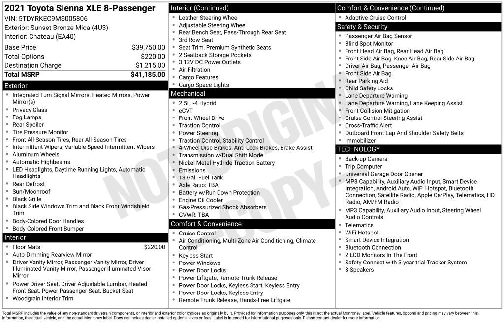 2021 Toyota Sienna XLE 8 Passenger