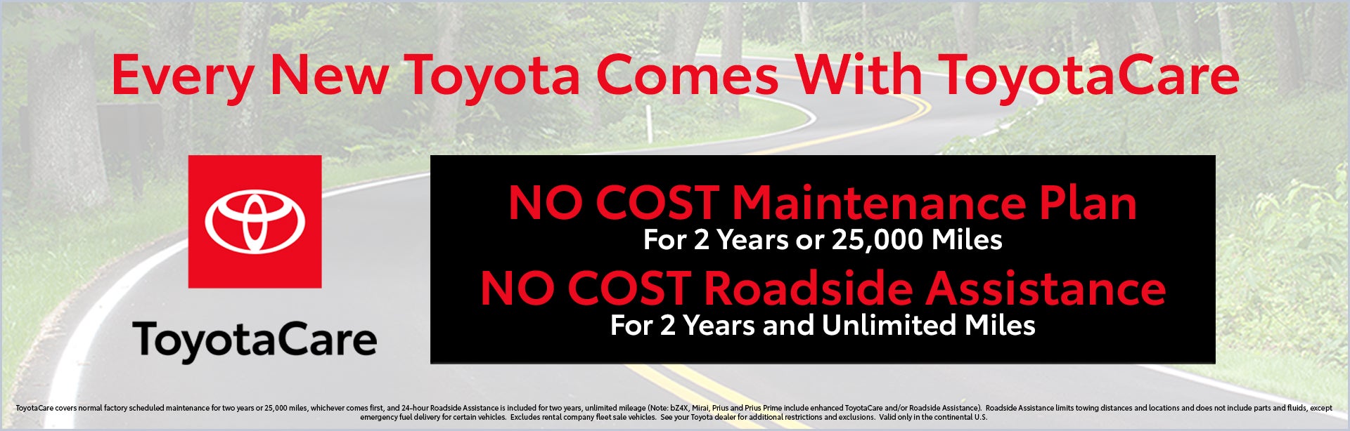 ToyotaCare no cost maintenance plan for all new Toyotas