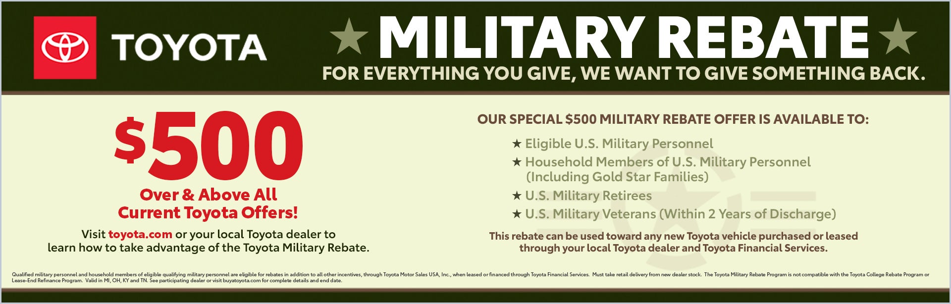$500 rebate for military personnel and veterans