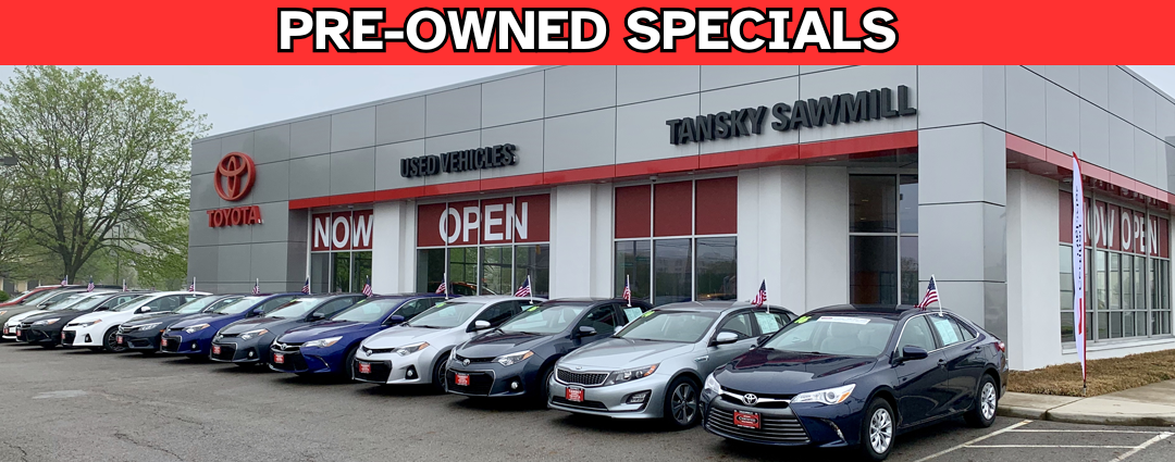 A graphic that reads "Pre-owned specials"